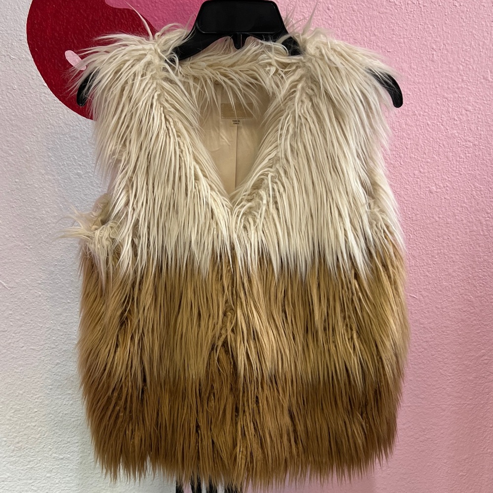 MOTHER Faux Fur Cream Brown Vest Size XS
